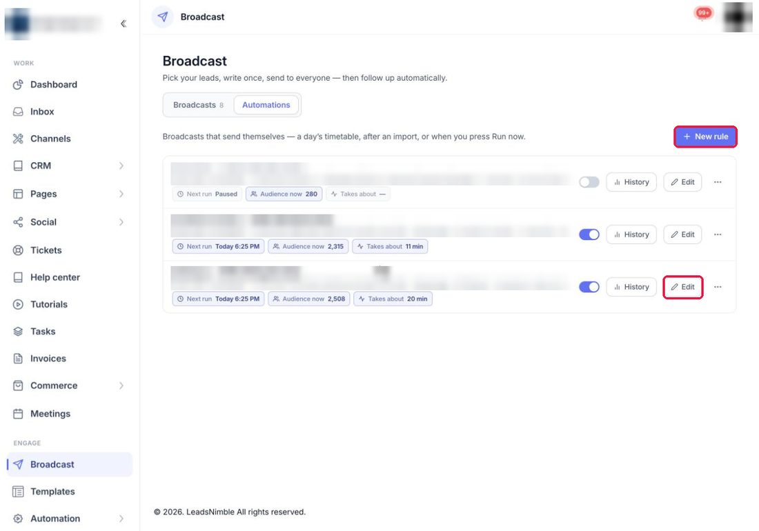 Automations তালিকা