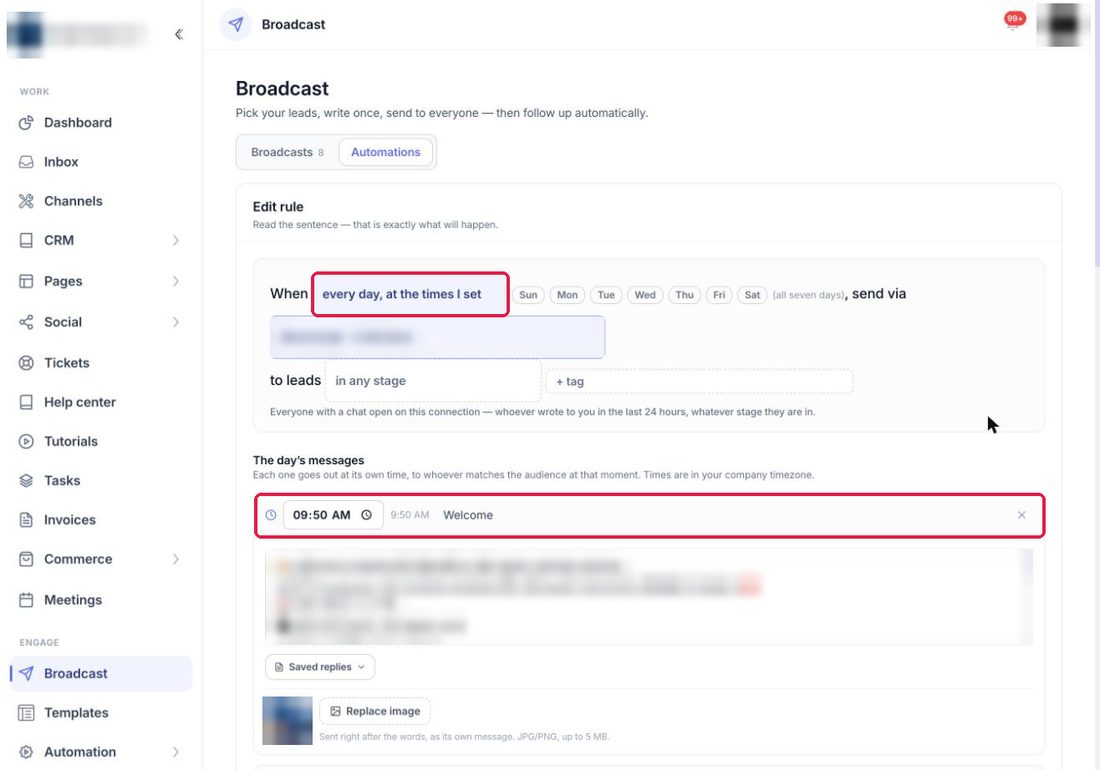 When, send via, to leads
