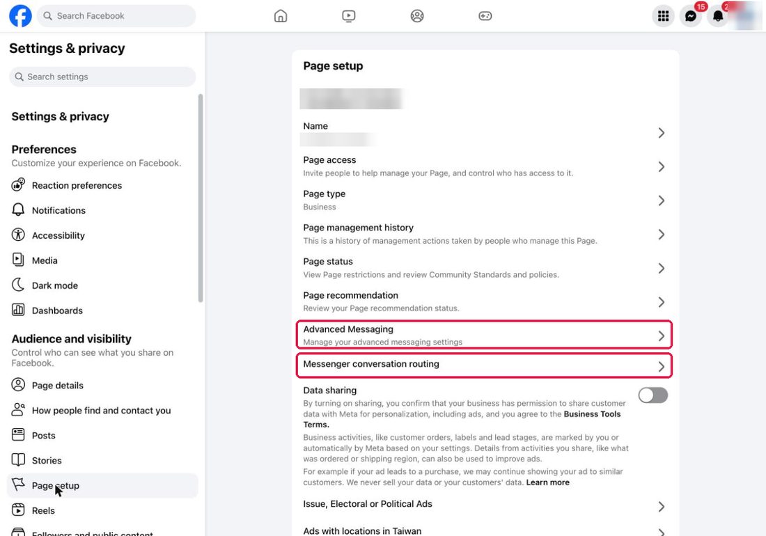 Page setup