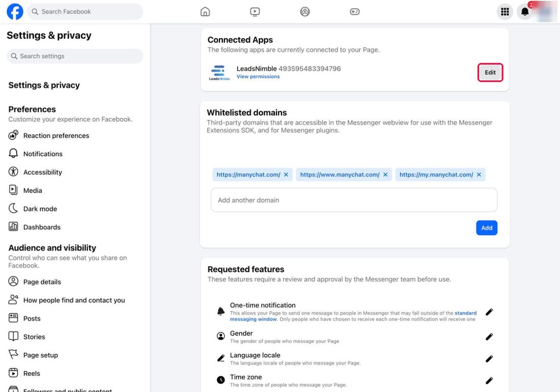 Connected Apps → Edit